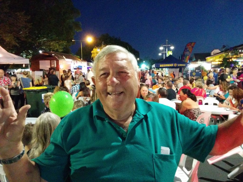 The indomitable local journalist John Jennings at the Beerwah Street Party 2015