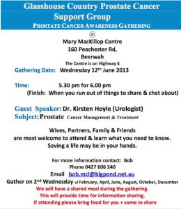 Glasshouse Country Prostate Meeting 5th June 2013