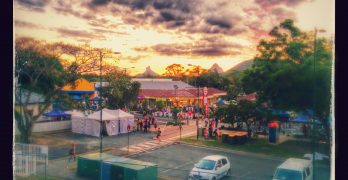 Sunset with the Glasshouse Mountains behind at the Beerwah Street Party 2014